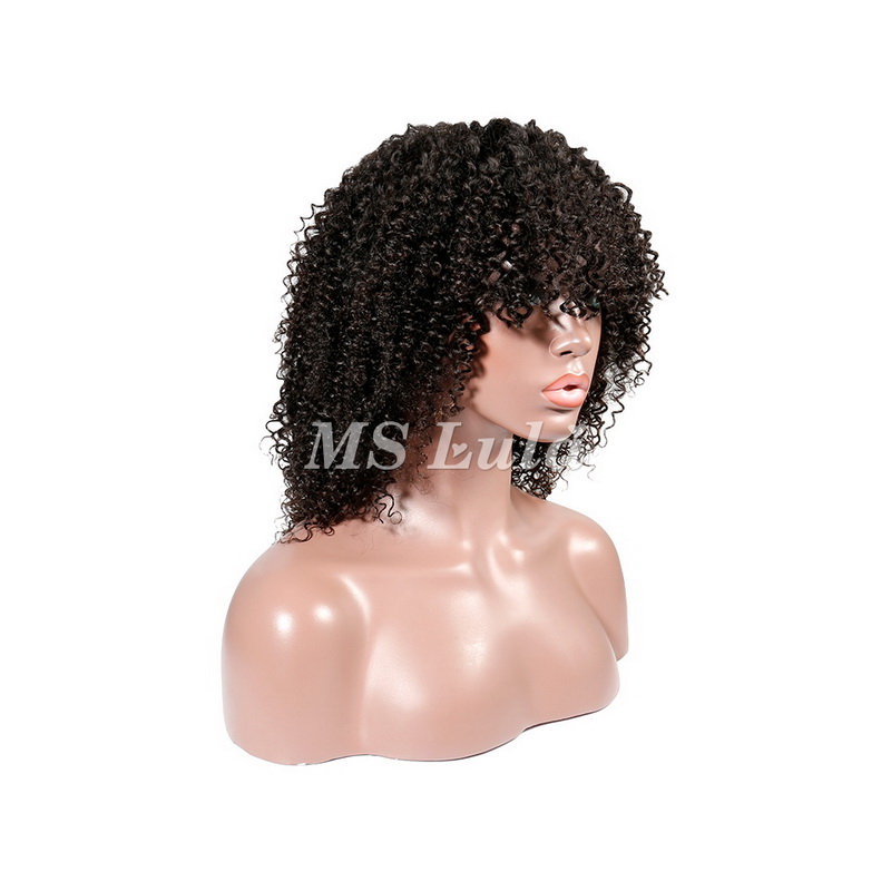 Kinky Curly Wig With Bangs Machine-made Wig For Black Women - 图片 3